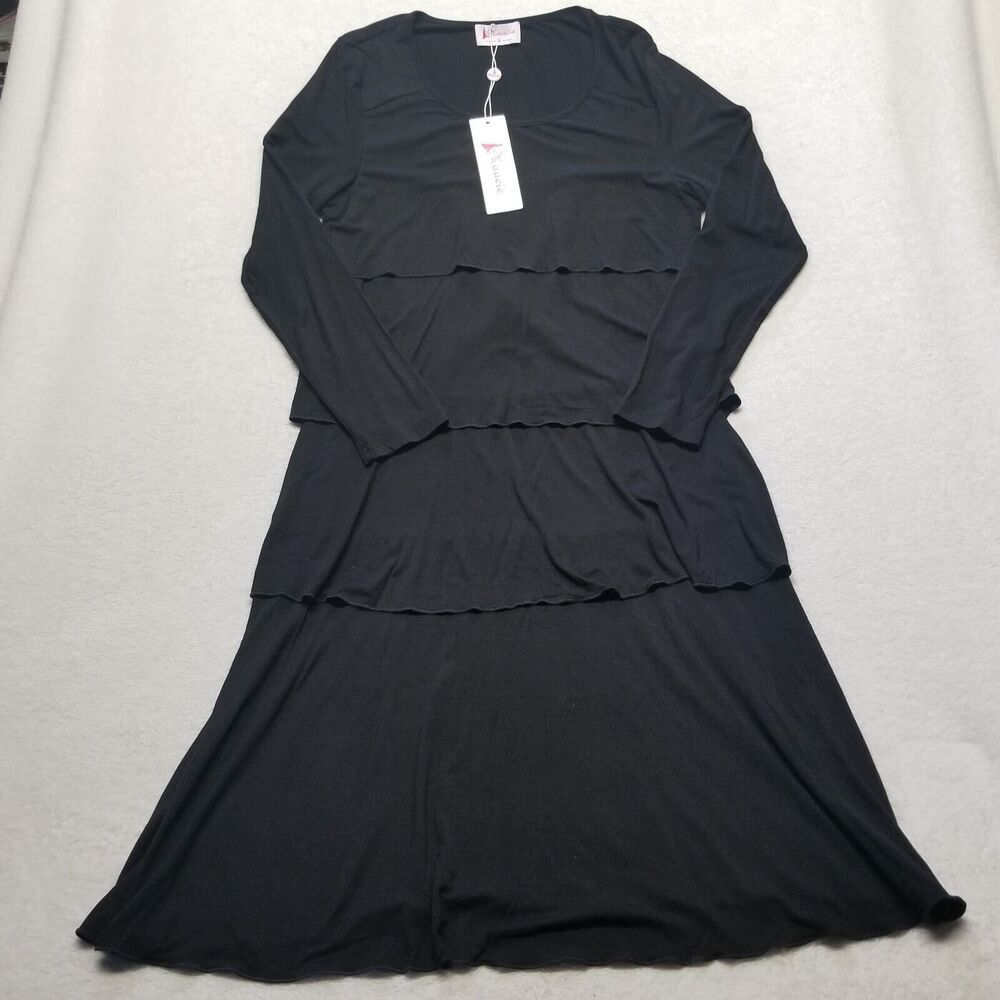 Maacie Maternity Medium Dress Midi Black Layered Tiered Long Sleeve Jersey Knit